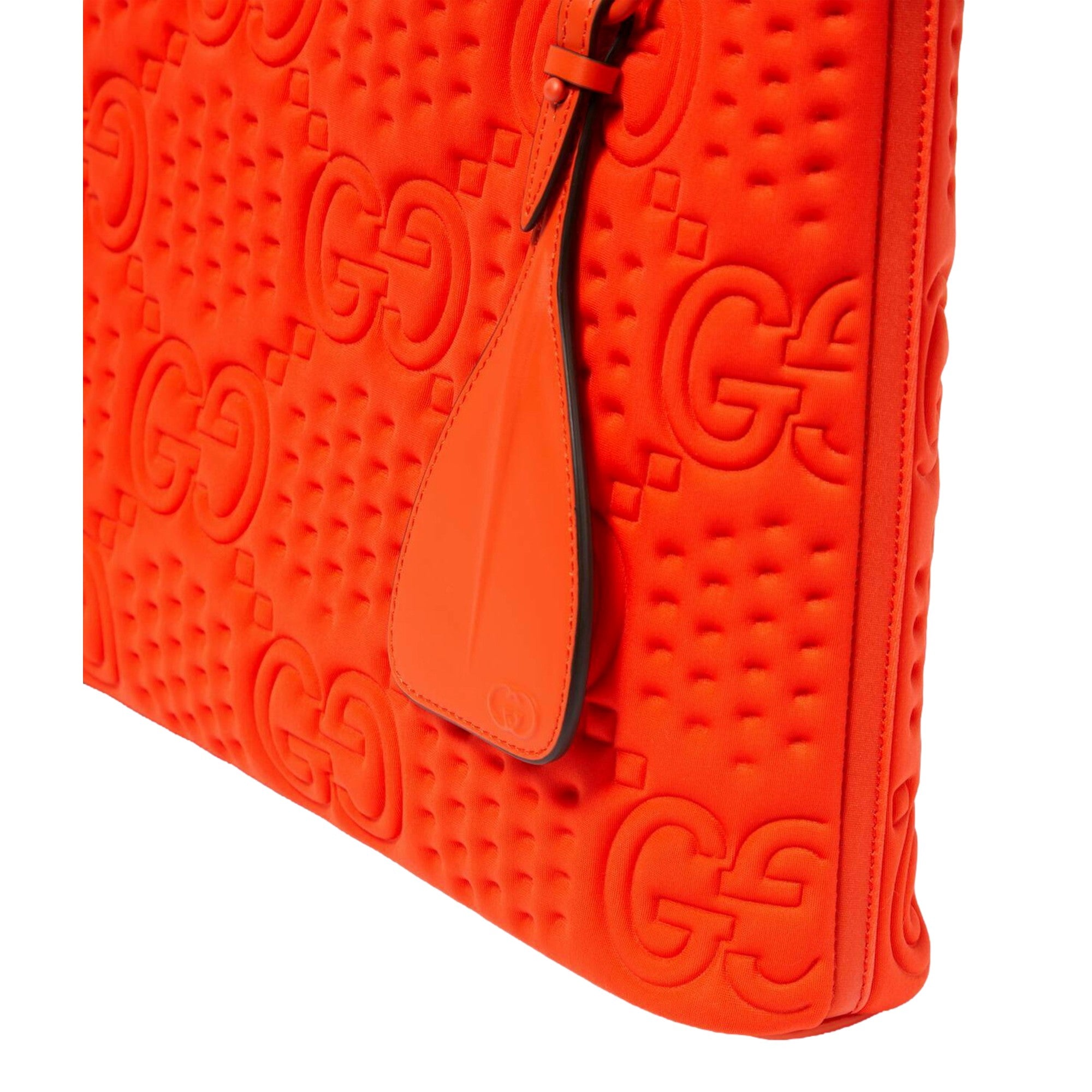 Gucci Off The Grid GG Embossed Orange Rubber Pouch Clutch Bag