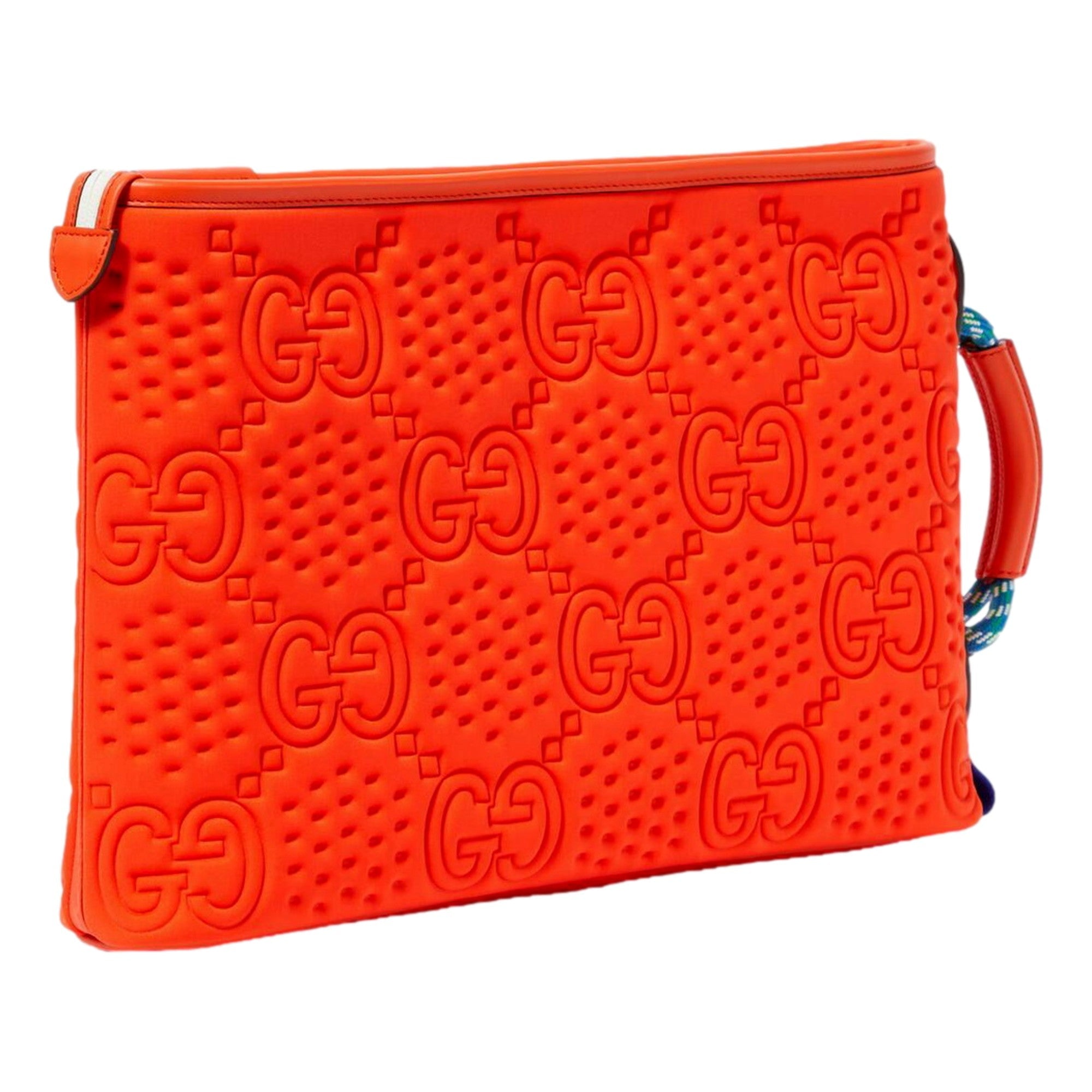 Gucci Off The Grid GG Embossed Orange Rubber Pouch Clutch Bag