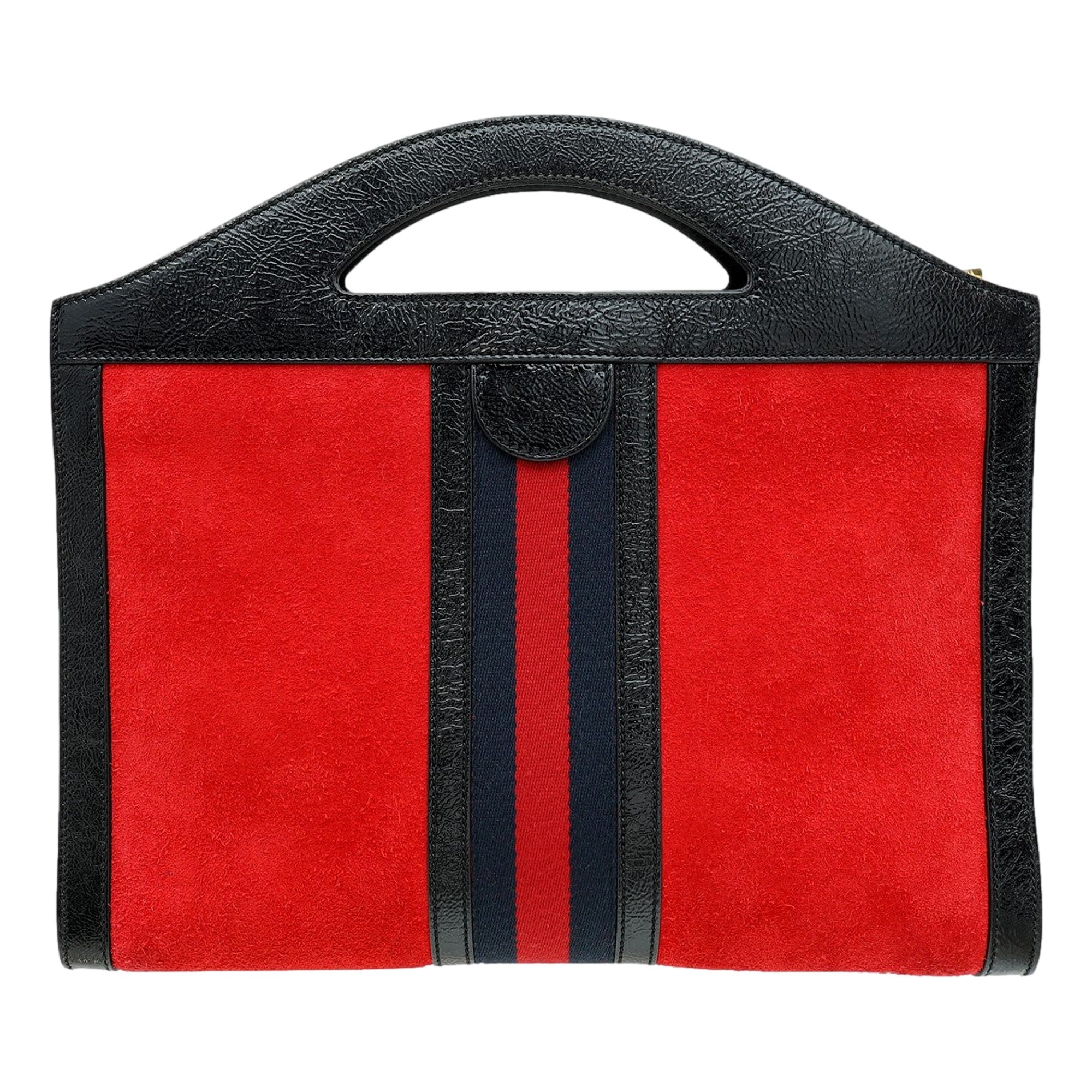 Gucci Ophidia Bicolor Red Suede Black Leather Slip Handle Tote Bag