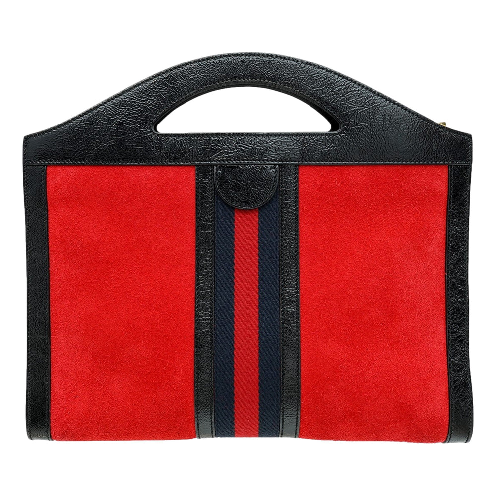 Gucci Ophidia Bicolor Red Suede Black Leather Slip Handle Tote Bag