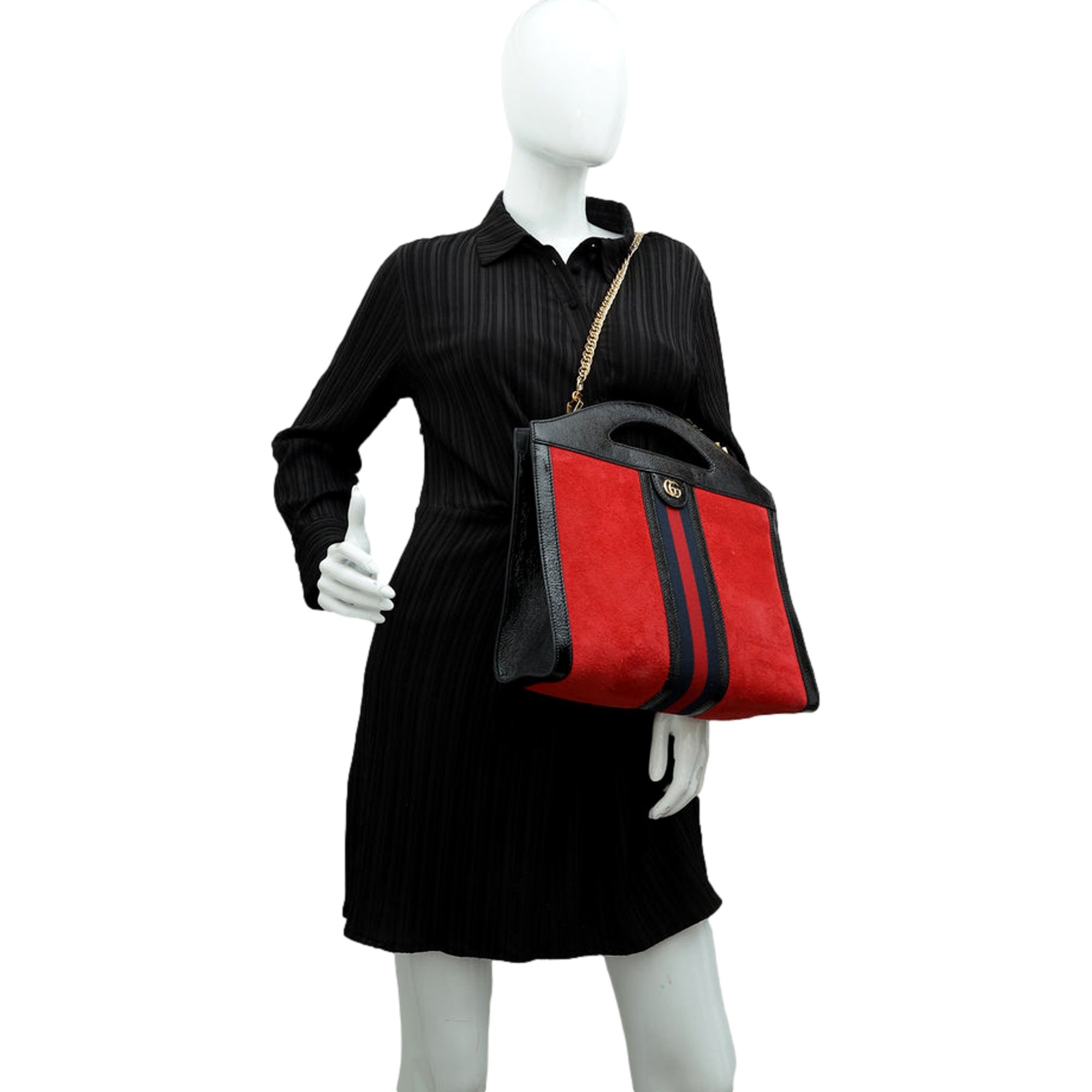 Gucci Ophidia Bicolor Red Suede Black Leather Slip Handle Tote Bag