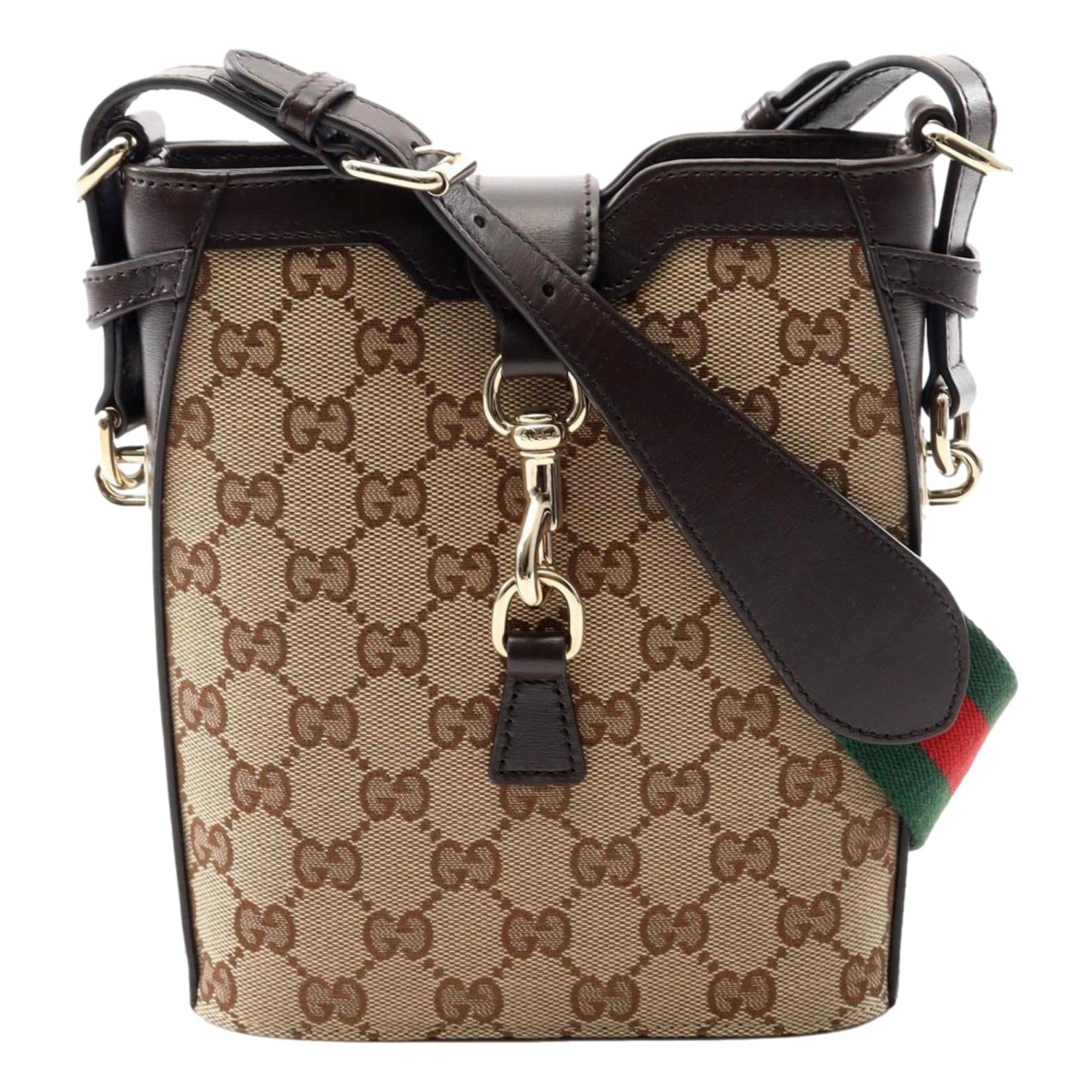 Gucci Original GG Canvas Web Stripe Mini Bucket Bag Beige Brown