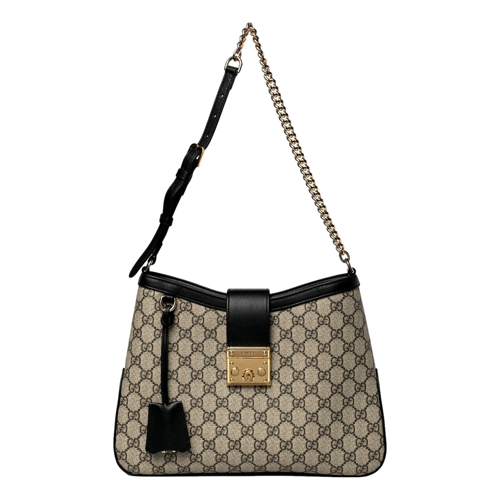 Gucci GG Supreme Monogram Canvas Medium Padlock Shoulder Bag Black