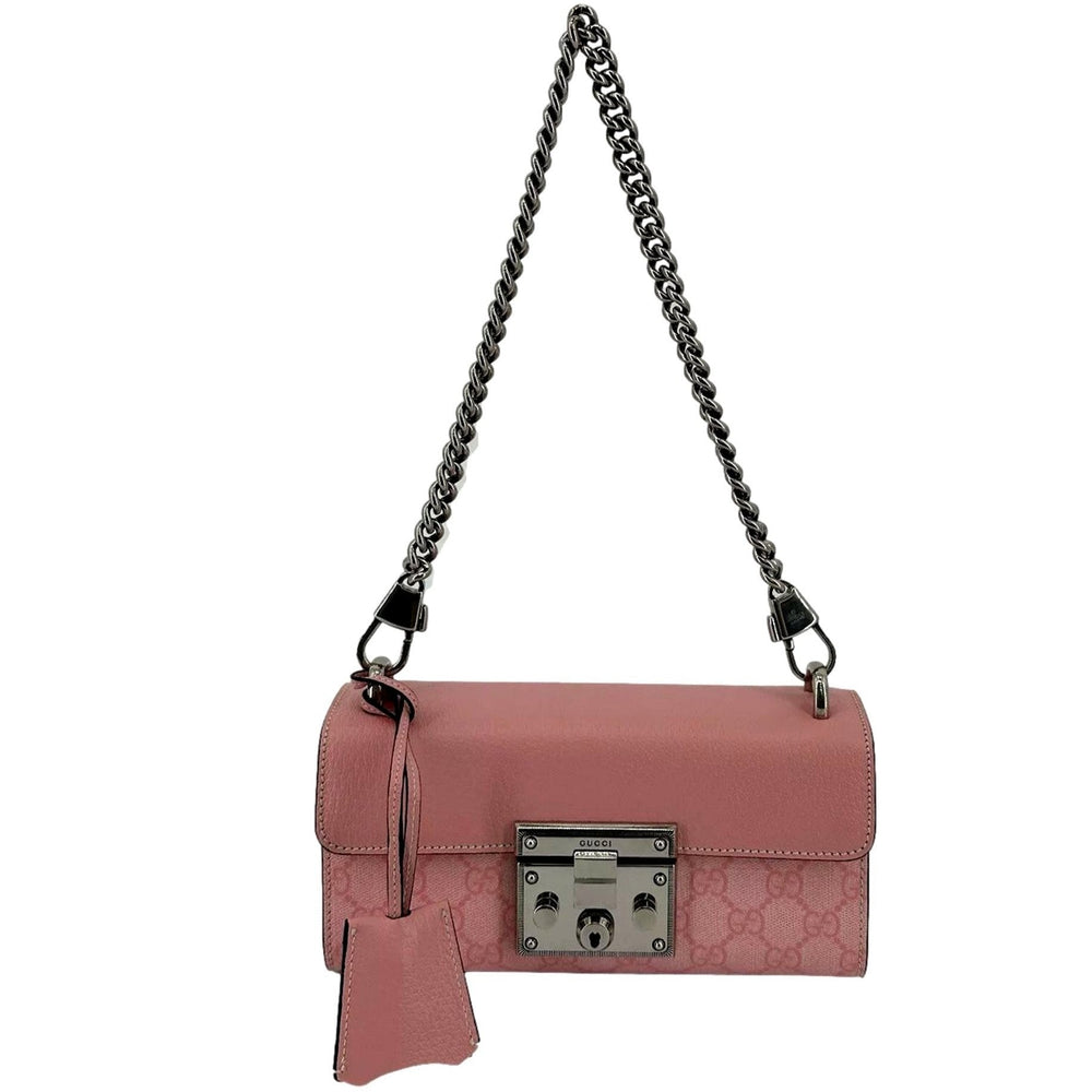 Gucci Padlock Small Handbag Pink GG Supreme Canvas Chain Shoulder Bag