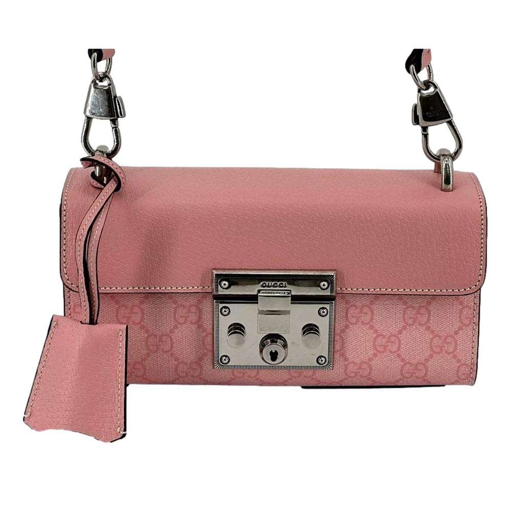 Gucci Padlock Small Handbag Pink GG Supreme Canvas Chain Shoulder Bag