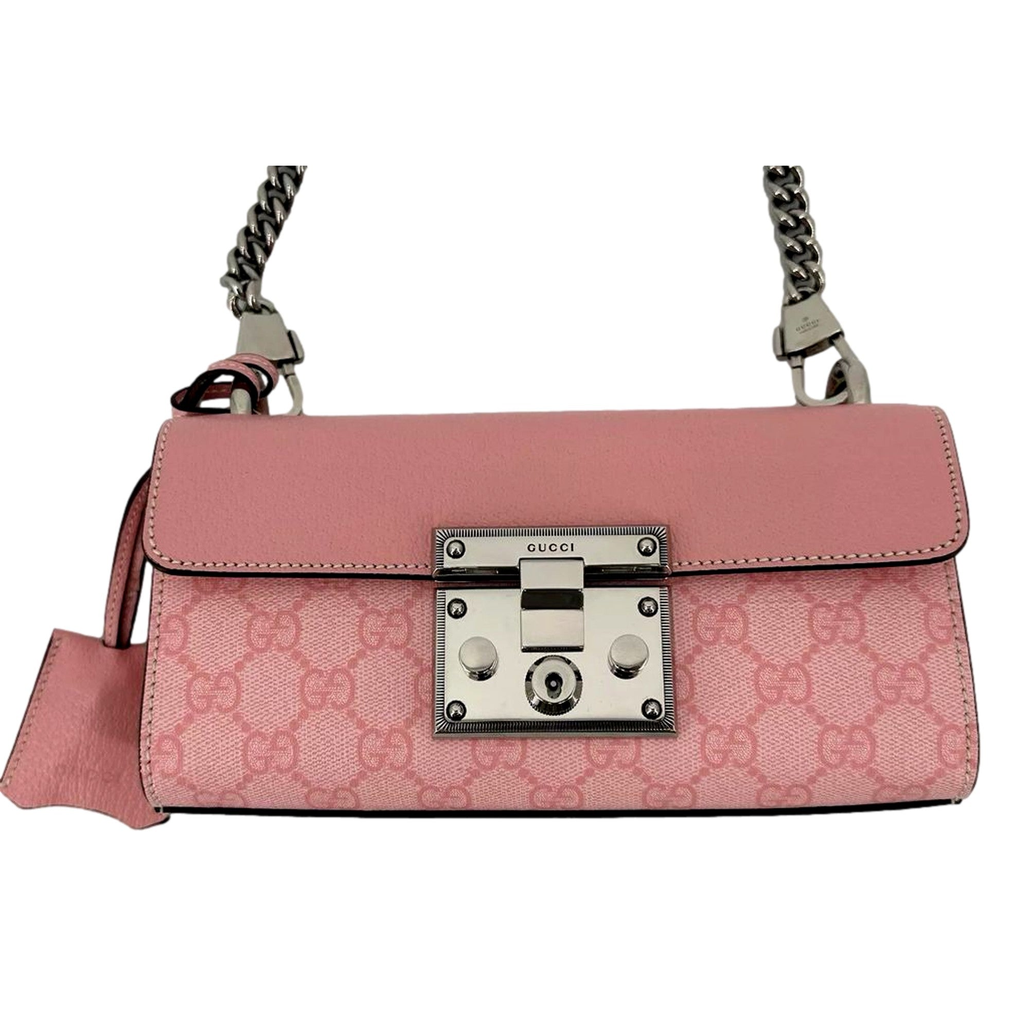 Gucci Padlock Small Handbag Pink GG Supreme Canvas Chain Shoulder Bag