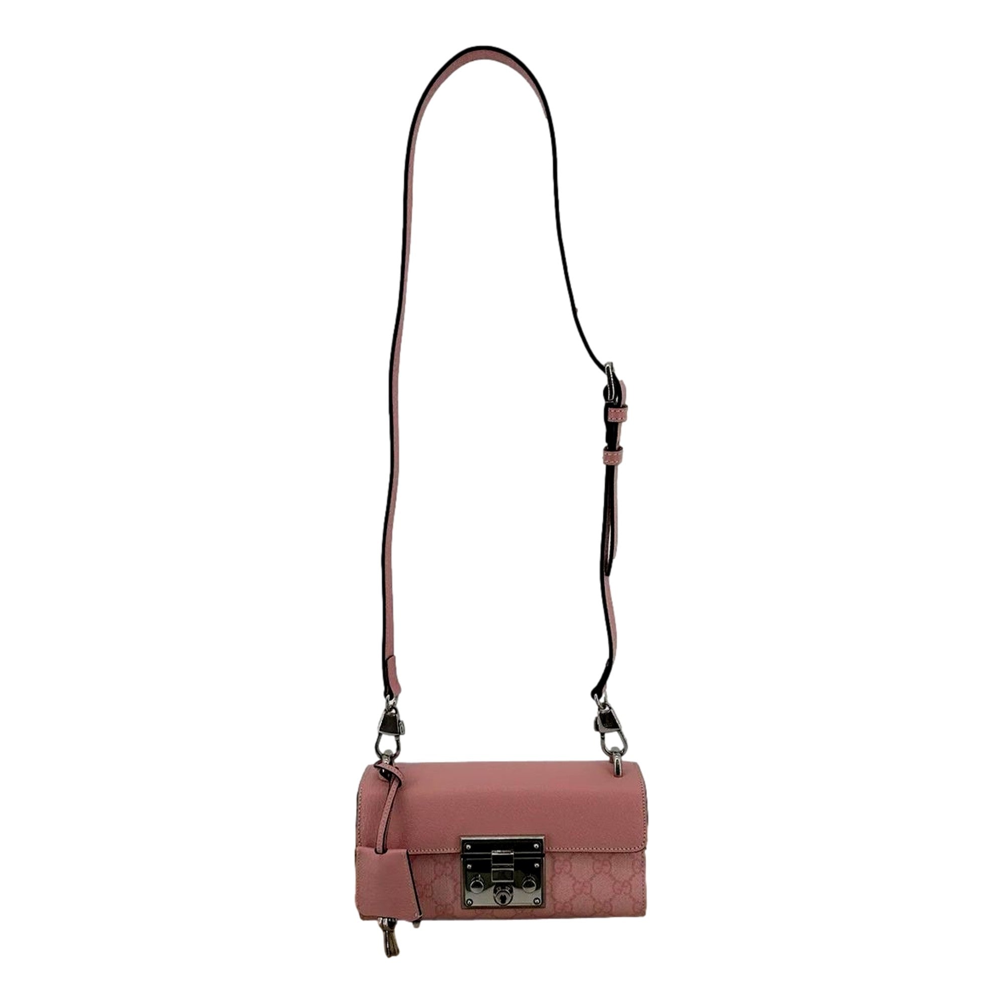 Gucci Padlock Small Handbag Pink GG Supreme Canvas Chain Shoulder Bag
