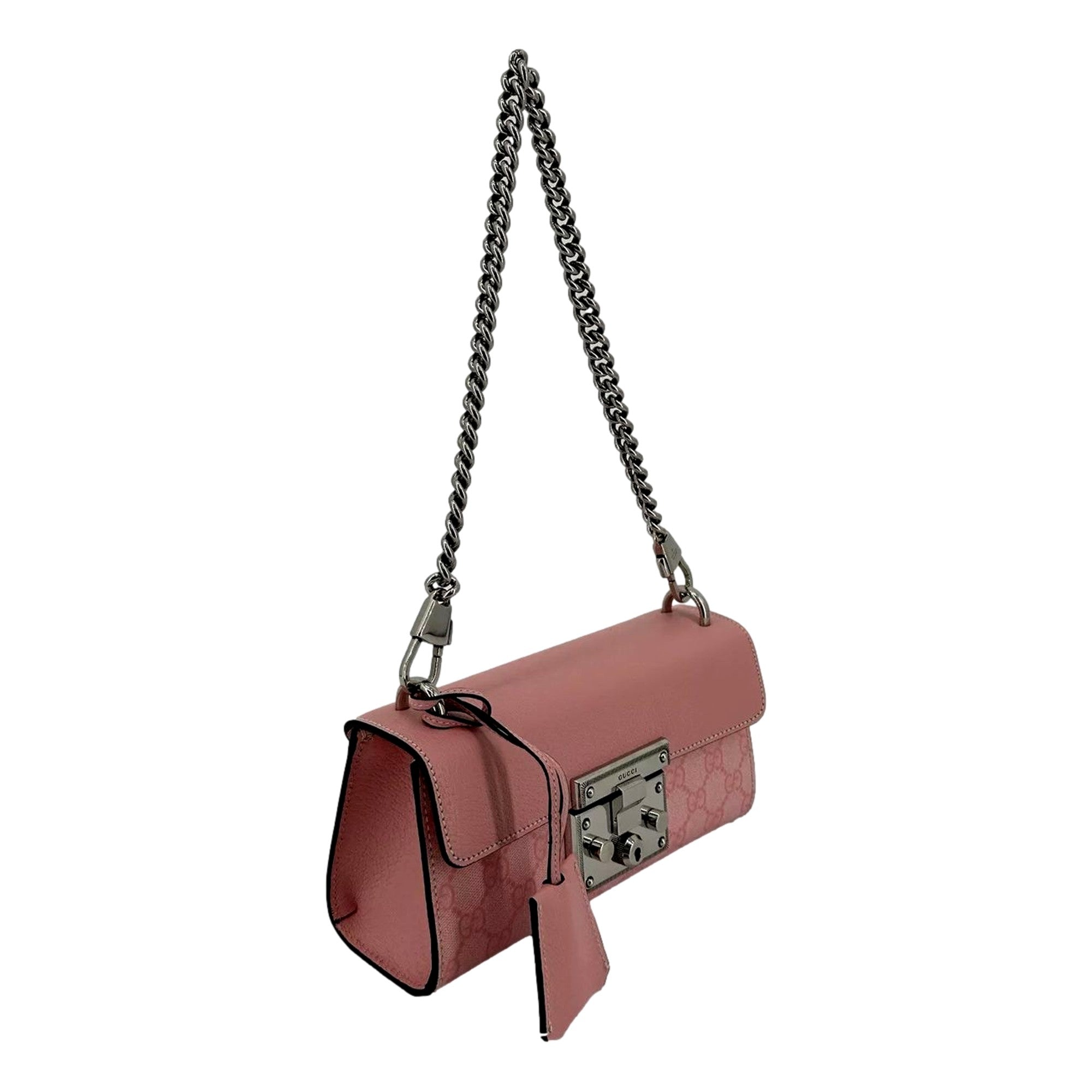 Gucci Padlock Small Handbag Pink GG Supreme Canvas Chain Shoulder Bag
