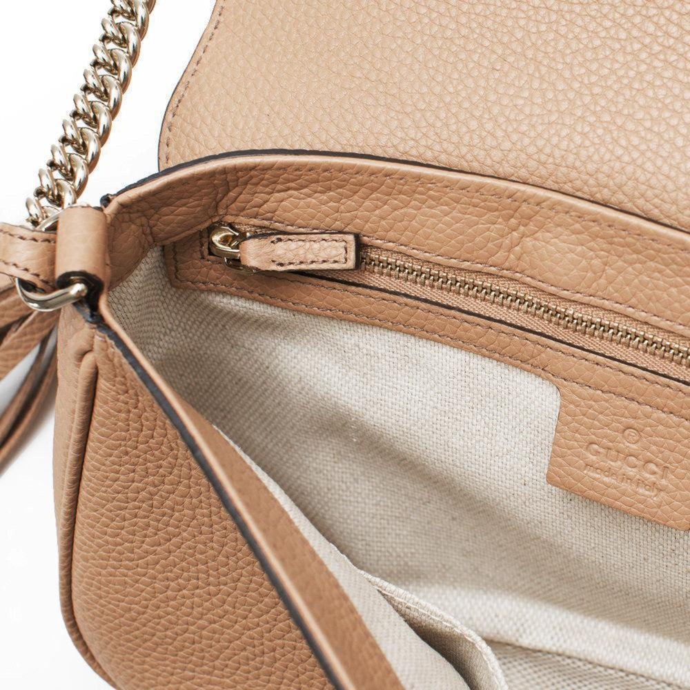 Gucci Soho Disco Beige GG Leather Tassel Chain Crossbody Flap Bag