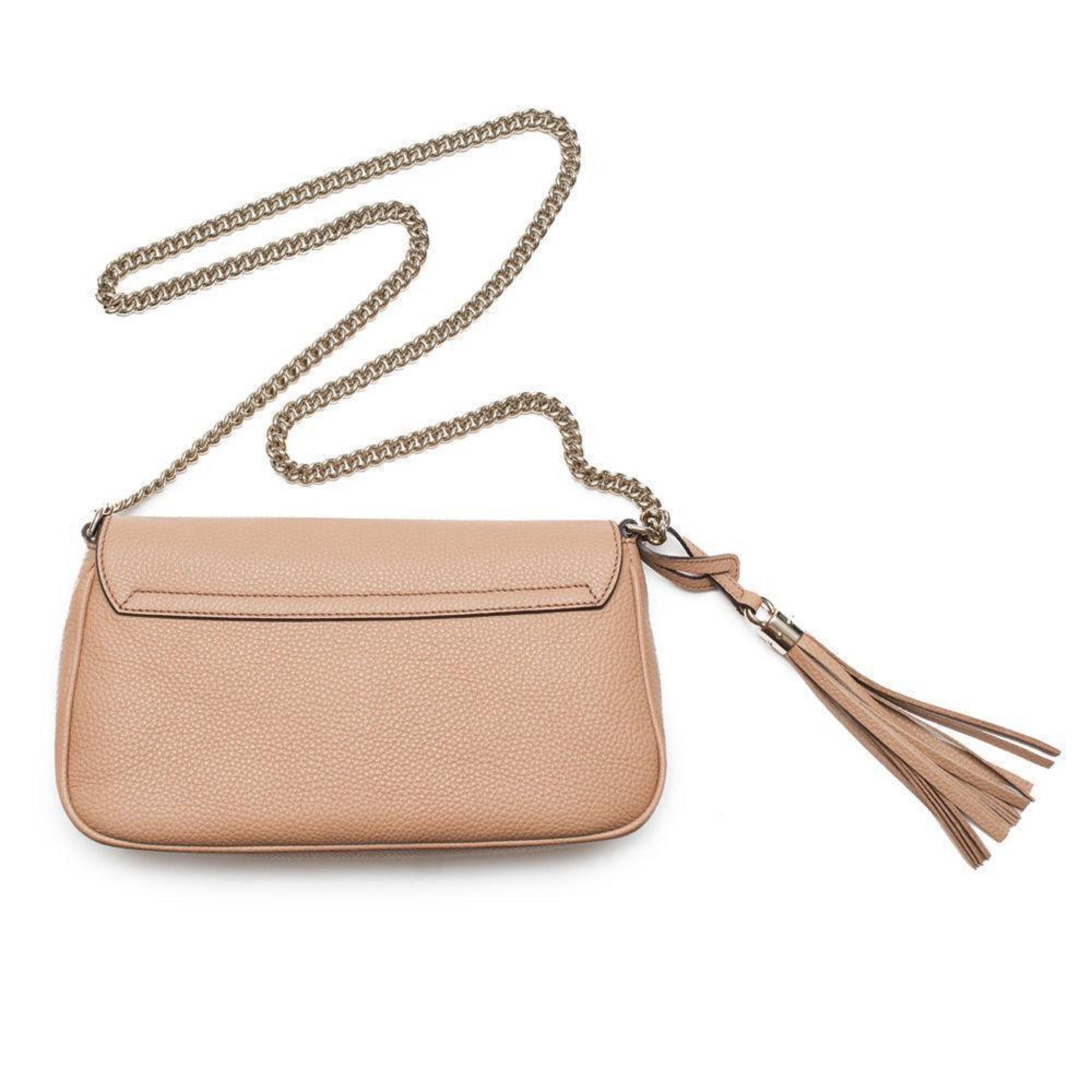 Gucci Soho Disco Beige GG Leather Tassel Chain Crossbody Flap Bag
