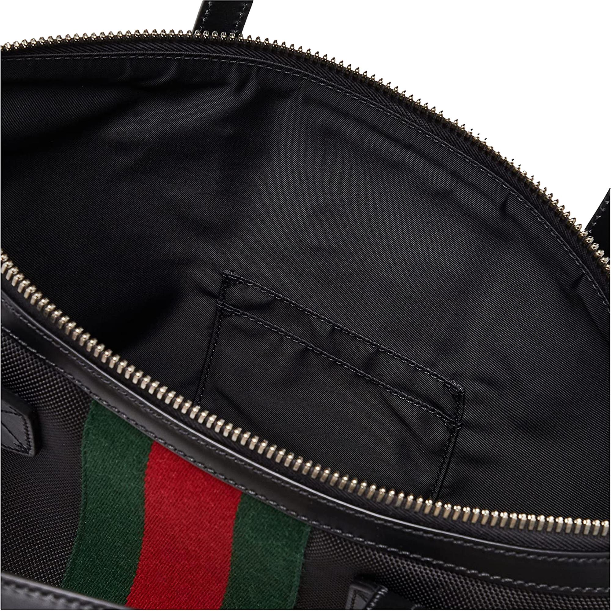 Gucci Techno Web Stripe Black Canvas Large Duffle Bag Crossbody Travel Bag