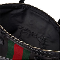 Gucci Techno Web Stripe Black Canvas Large Duffle Bag Crossbody Travel Bag