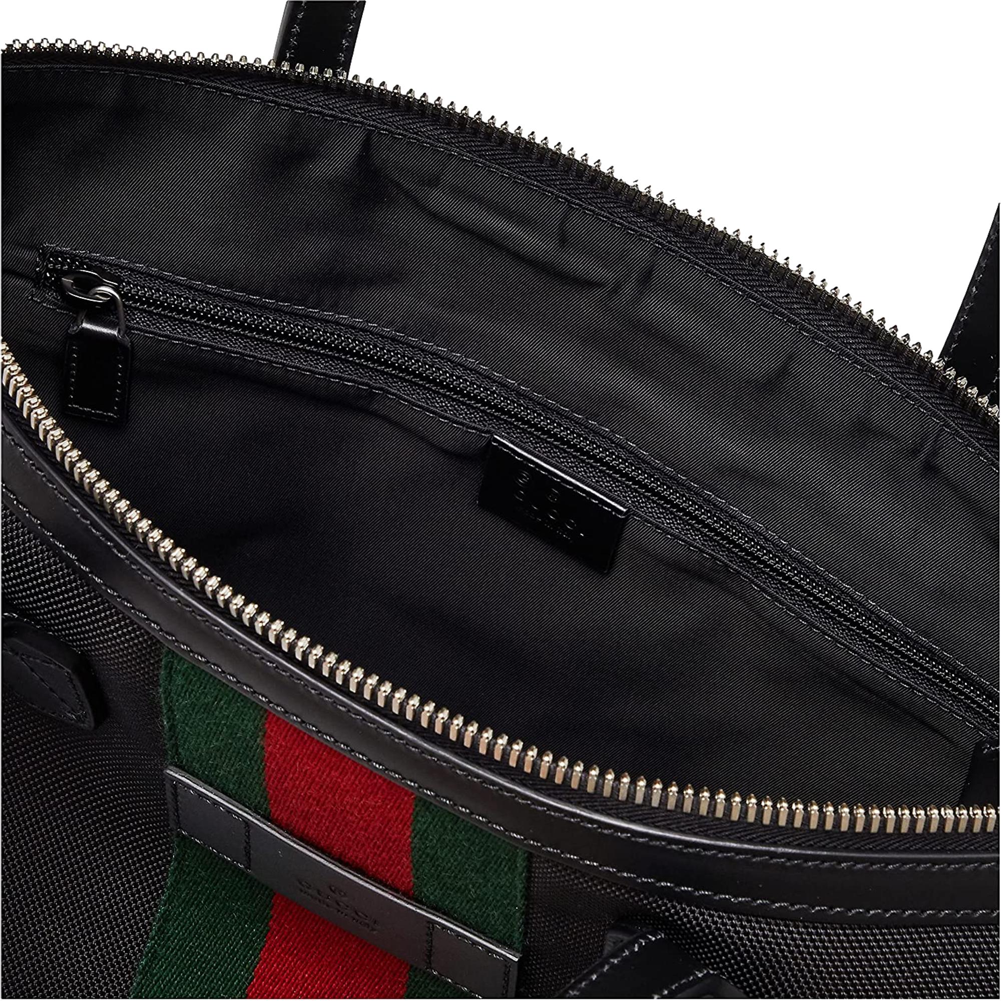 Gucci Techno Web Stripe Black Canvas Large Duffle Bag Crossbody Travel Bag