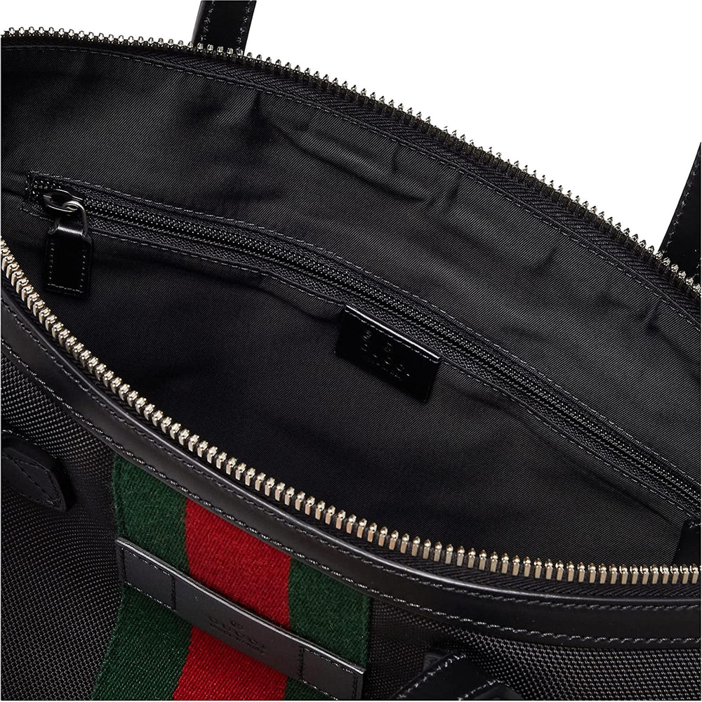 Gucci Techno Web Stripe Black Canvas Large Duffle Bag Crossbody Travel Bag