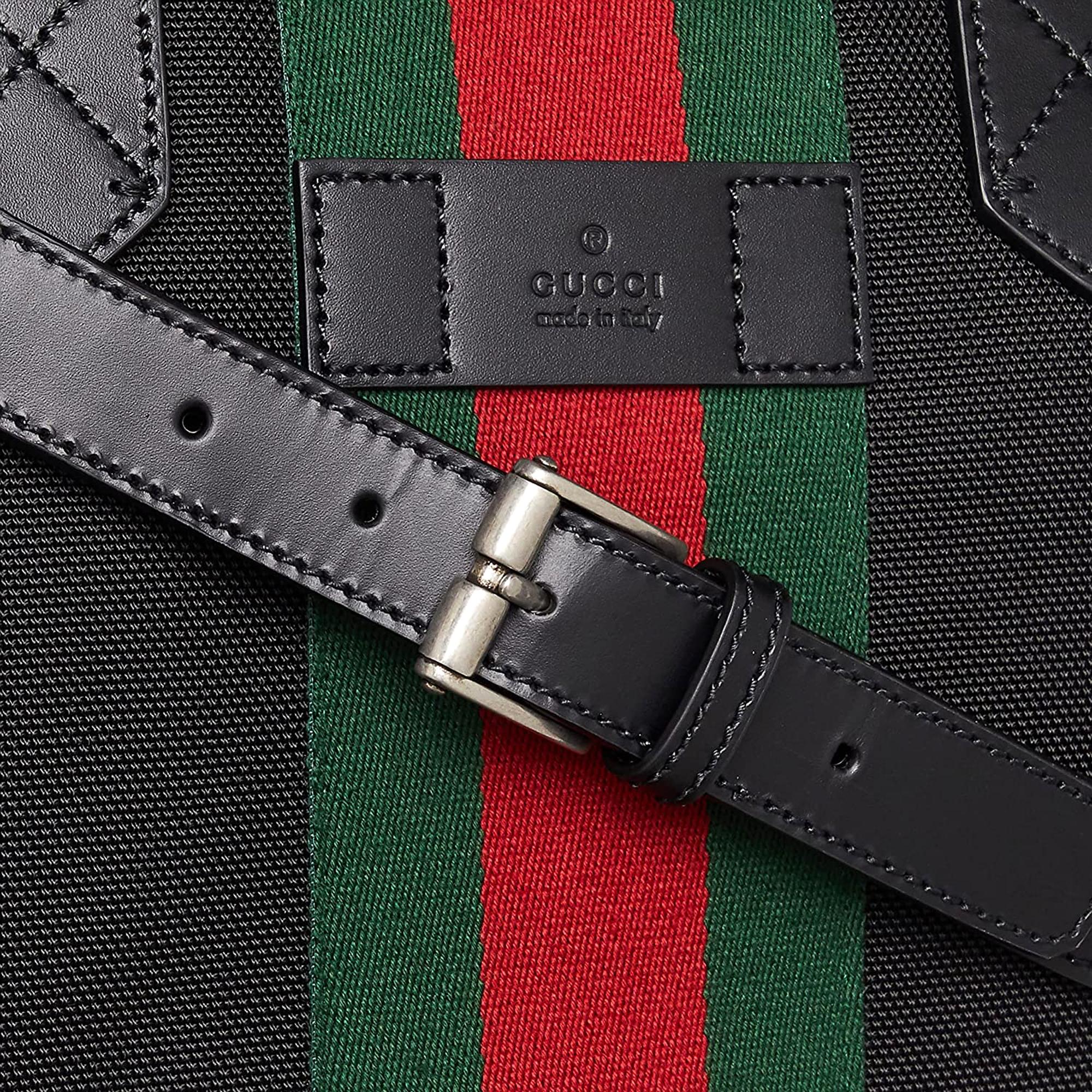 Gucci Techno Web Stripe Black Canvas Large Duffle Bag Crossbody Travel Bag
