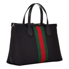 Gucci Techno Web Stripe Black Canvas Large Duffle Bag Crossbody Travel Bag