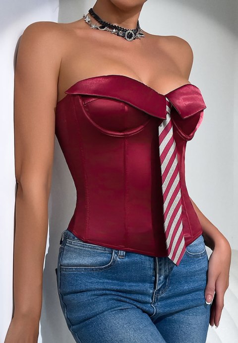 Sultry Burgundy Bustier with Tie