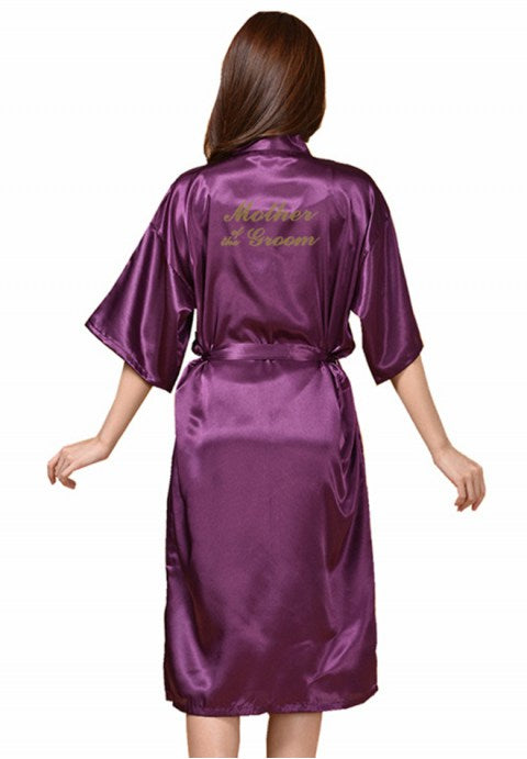 Mother of the Groom Satin Kimono Robe with Gold Glitter