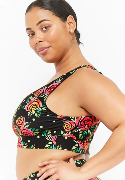 Plus Size High Leg High Waist Rose Crop Tank Bikini Swimsuit