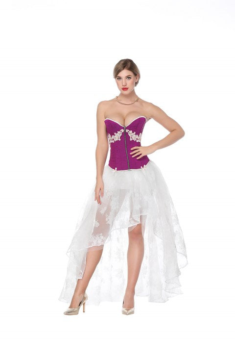 Sexy Sweetheart Overbust Zipper Corset And White High Low Skirt