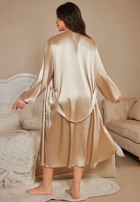 Trendy Champagne Satin Sleepwear Dress with Robe
