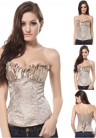 Satin Ruffle Bra Top and Brocade Corset