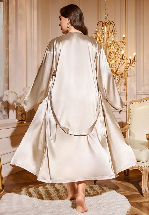 Elegant Beige Satin Slip Dress with Matching Robe