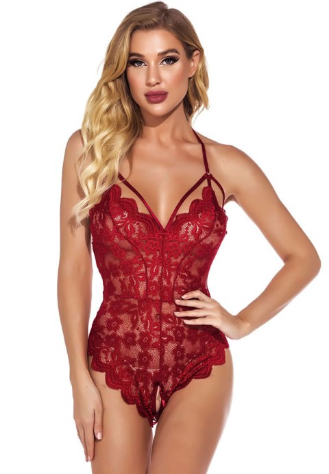 Alluring Red Floral Lace Teddy
