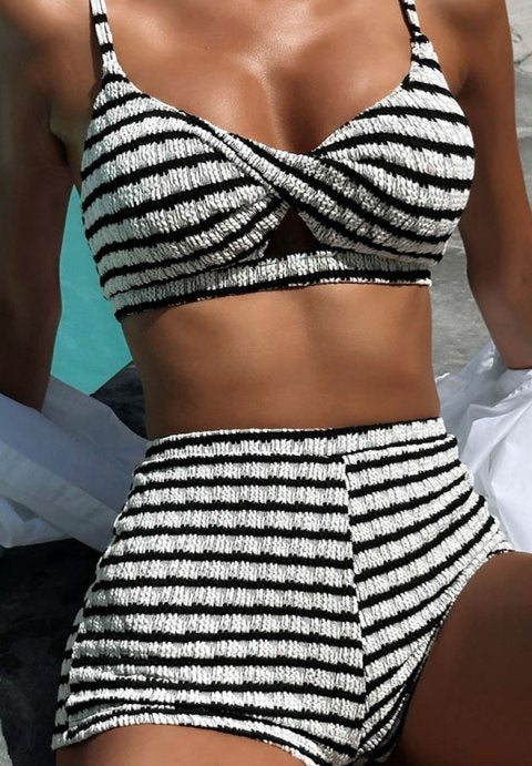 Bold Striped Bikini Set with Twist Front Top