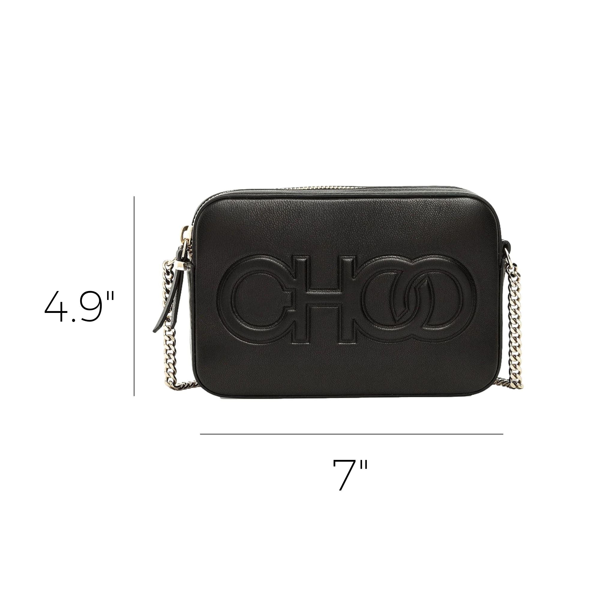 Jimmy Choo Balti Camera Crossbody Bag Black Embossed Leather Chain Strap