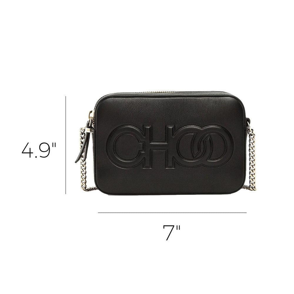 Jimmy Choo Balti Camera Crossbody Bag Black Embossed Leather Chain Strap