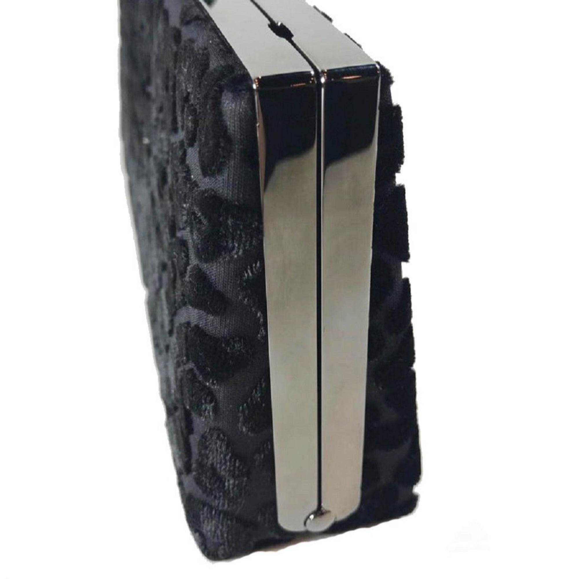 Jimmy Choo Celeste Black Devore Velvet Leopard Print Clutch Bag