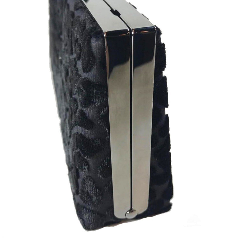 Jimmy Choo Celeste Black Devore Velvet Leopard Print Clutch Bag