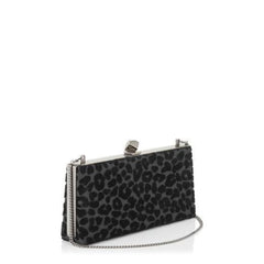 Jimmy Choo Celeste Black Devore Velvet Leopard Print Clutch Bag