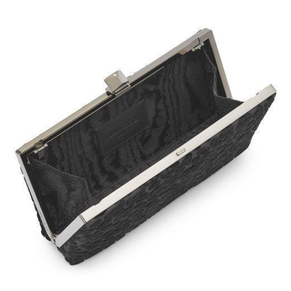 Jimmy Choo Celeste Black Devore Velvet Leopard Print Clutch Bag