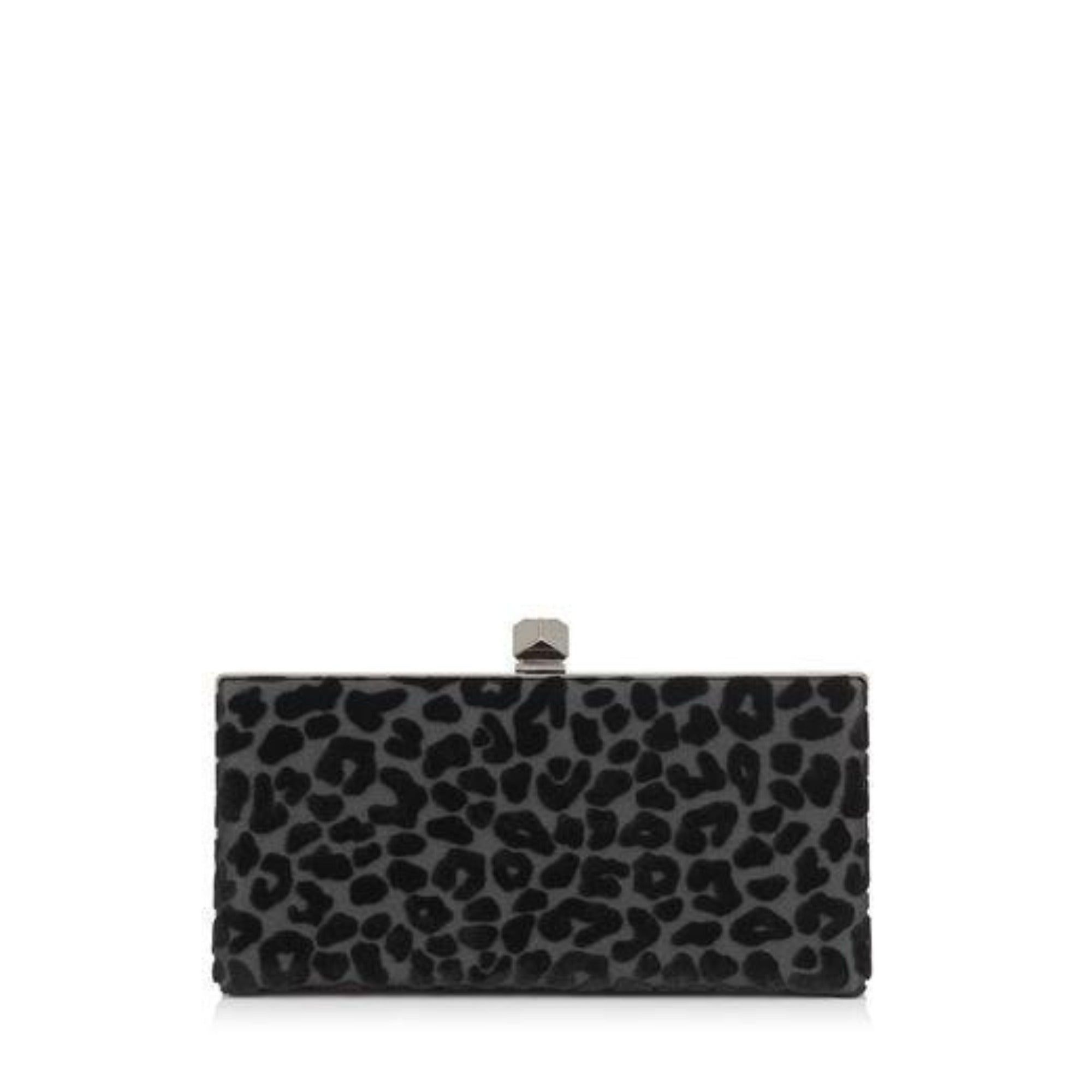 Jimmy Choo Celeste Black Devore Velvet Leopard Print Clutch Bag