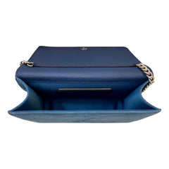 Jimmy Choo Kalina Parrot Blue Suede Crystal CHOO Chain Wallet