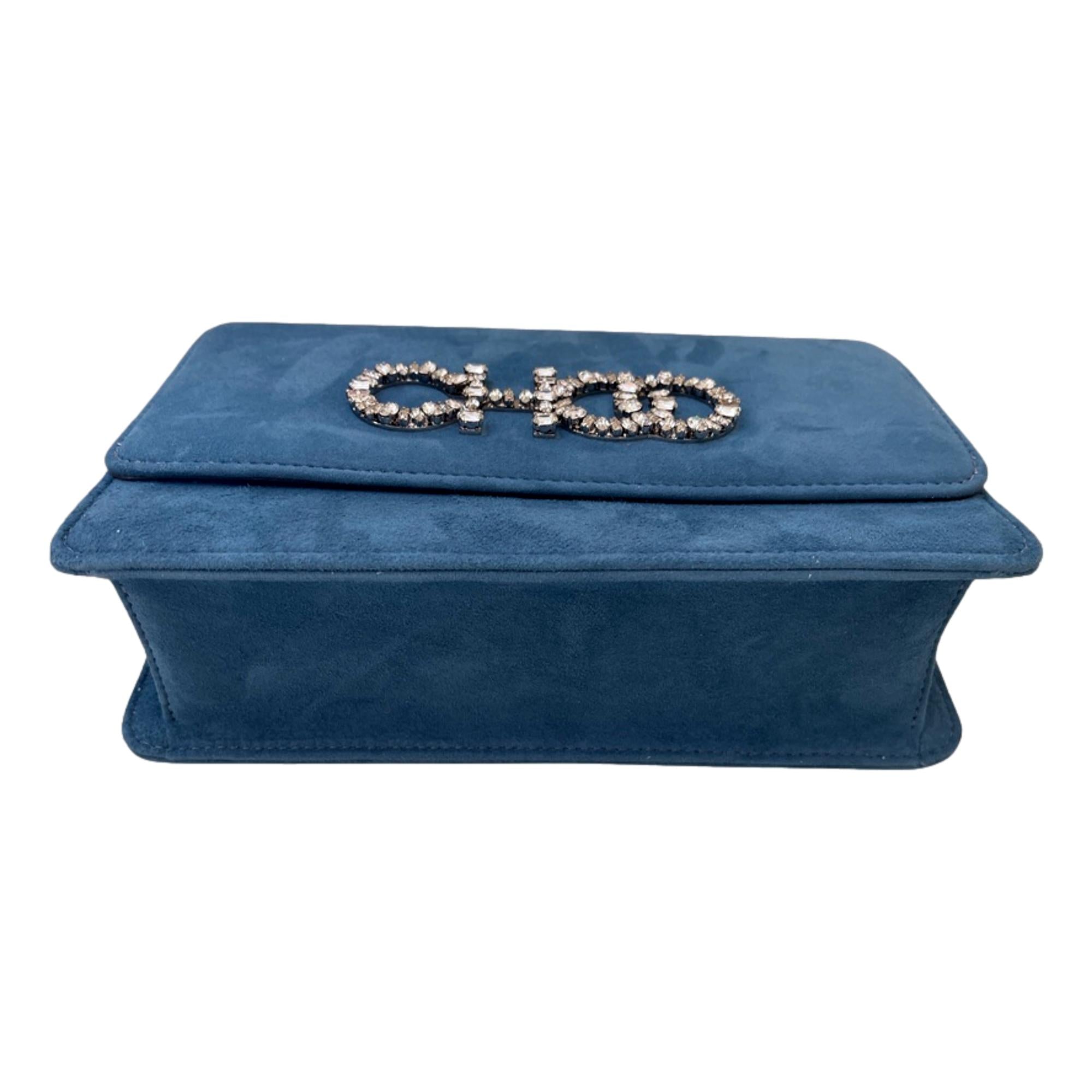Jimmy Choo Kalina Parrot Blue Suede Crystal CHOO Chain Wallet