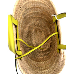 Jimmy Choo Raffia Tote Bag Citron Yellow Leather Trim Logo Crossbody Shopper