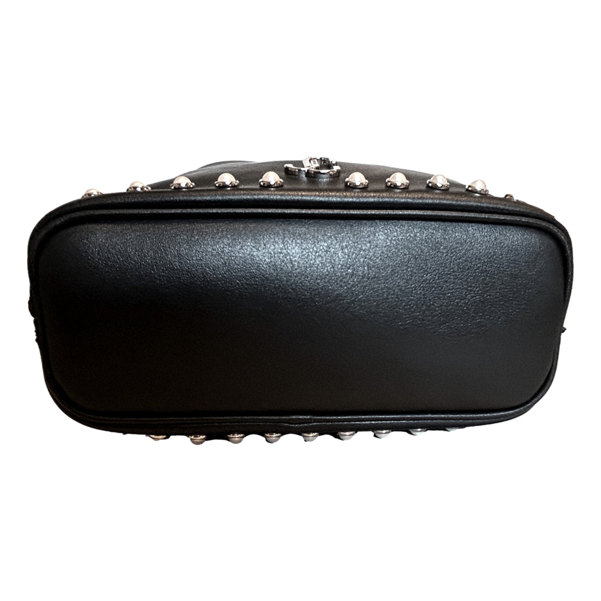 Jimmy Choo Marcheline Pearl Small Black Leather Bucket Crossbody Bag Chain Strap