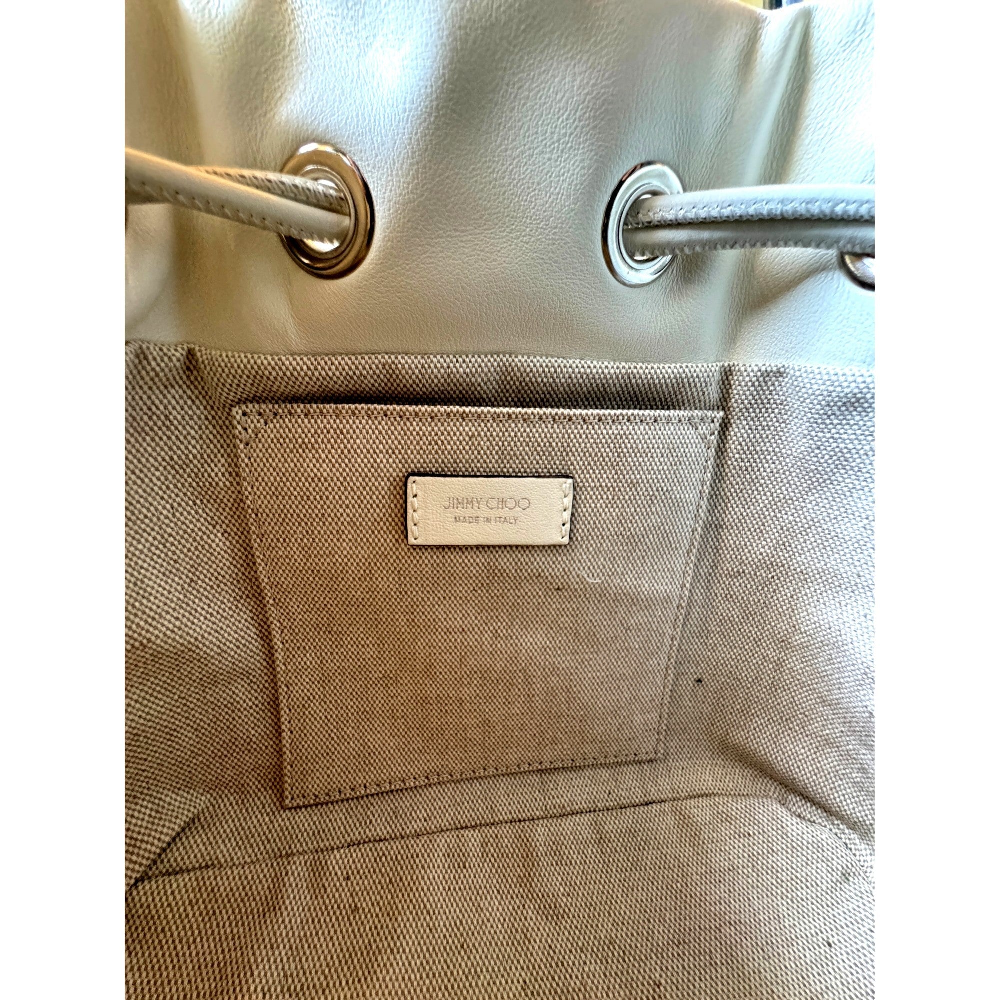 Jimmy Choo Marcheline Pearl Ivory Leather Bucket Crossbody Bag