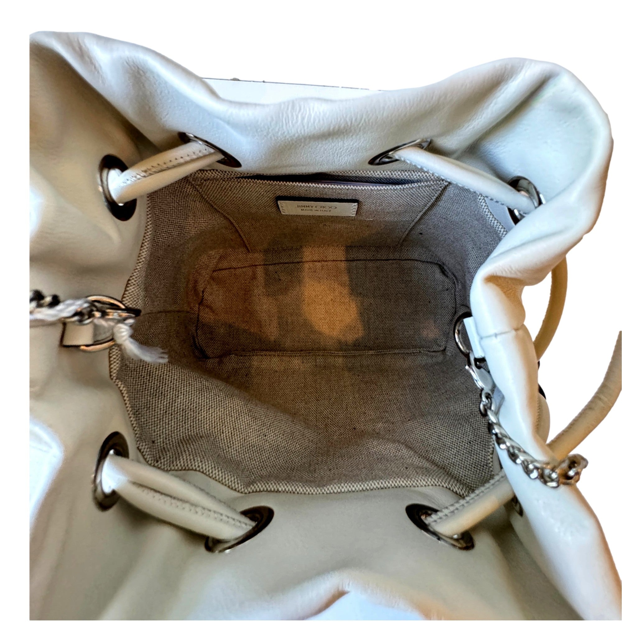 Jimmy Choo Marcheline Pearl Ivory Leather Bucket Crossbody Bag