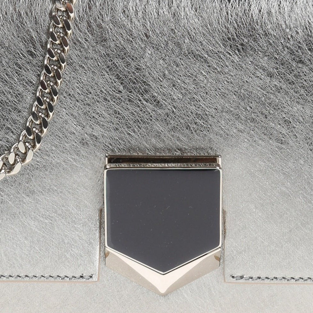 Jimmy Choo Lockett Metallic Silver Studded Leather Crossbody Bag
