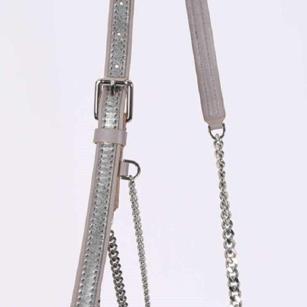 Jimmy Choo Lockett Metallic Silver Studded Leather Crossbody Bag