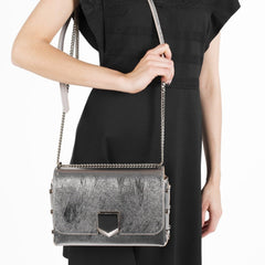 Jimmy Choo Lockett Metallic Silver Studded Leather Crossbody Bag