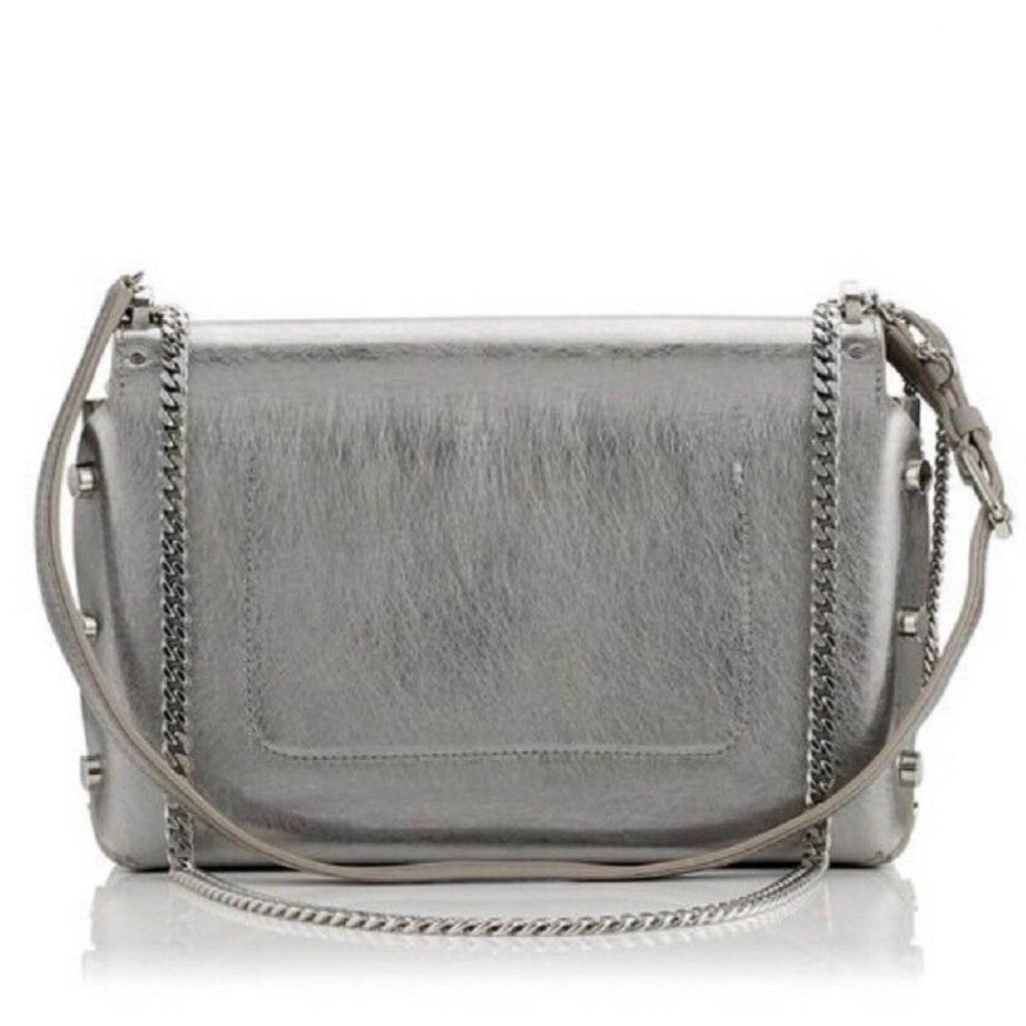 Jimmy Choo Lockett Metallic Silver Studded Leather Crossbody Bag