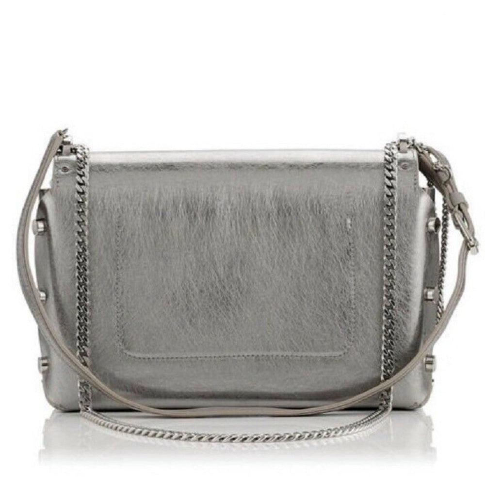 Jimmy Choo Lockett Metallic Silver Studded Leather Crossbody Bag