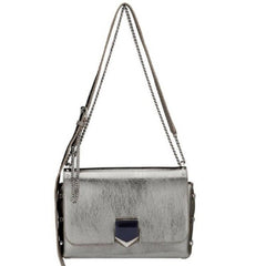 Jimmy Choo Lockett Metallic Silver Studded Leather Crossbody Bag