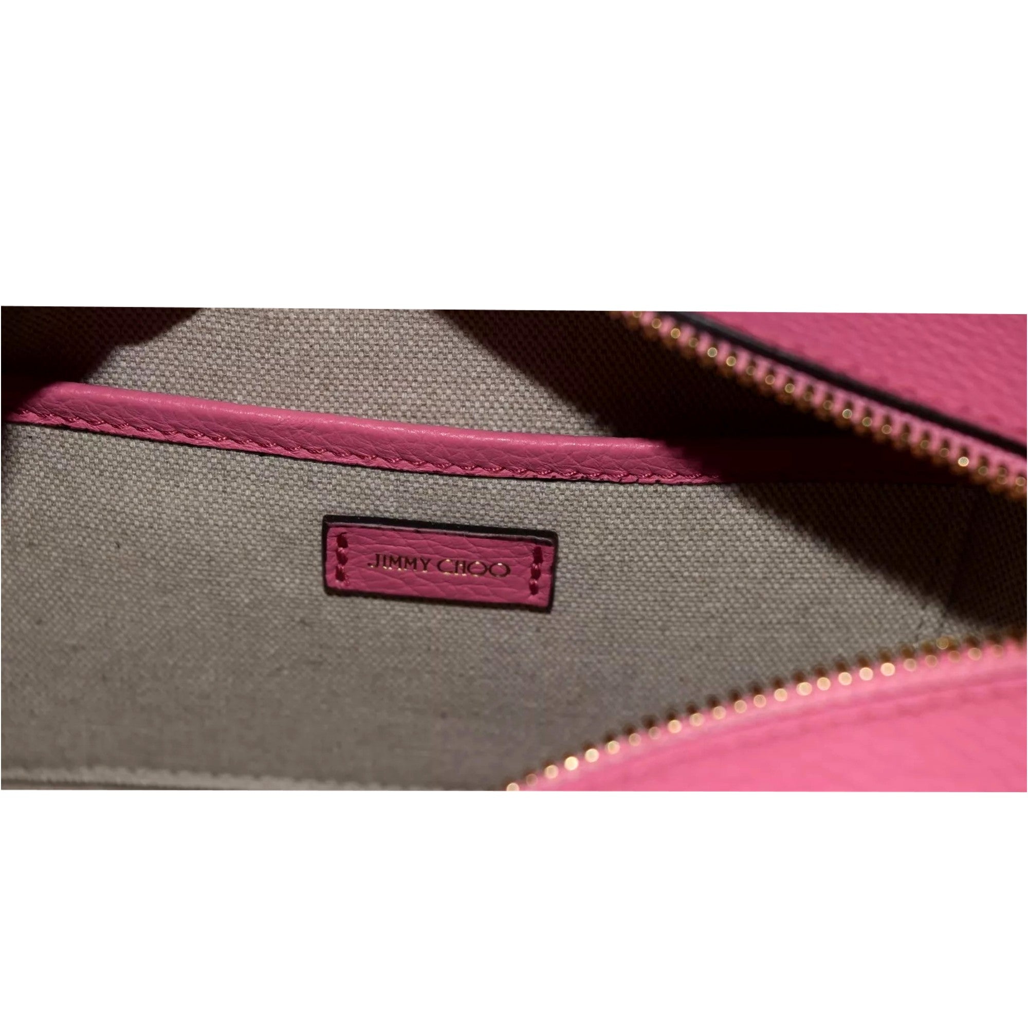 Jimmy Choo Peony Pink Leather Camera Crossbody Bag Logo Zip Gold Hardware