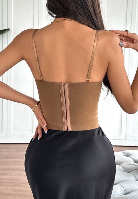 Chic Brown Corset Bustier with Lace Detail